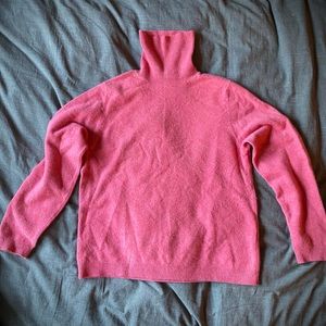 Lands’ End Bright Pink Cashmere Turtleneck Sweater. Size M 10-12.